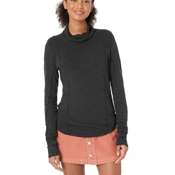 Free People Womens Everyday Layering Cowl Neck Top Medium Black Long Sleeve - Picture 2 of 11